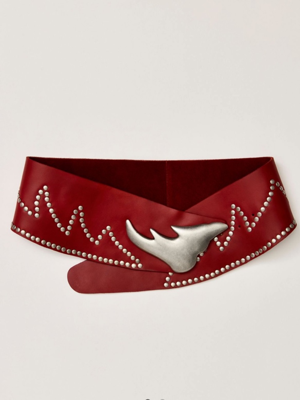 Free People Adorn Belt. Red Studded Leather Belt with Silver Accent. NWT. S/M